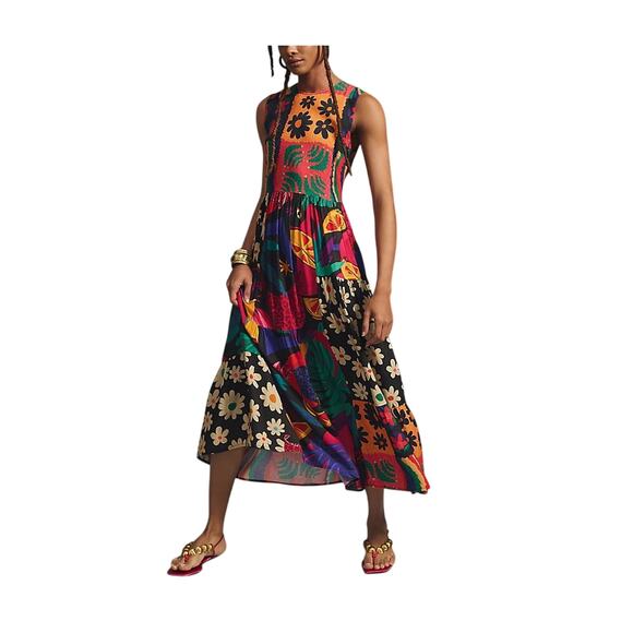 Farm Rio Sleeveless Pink Viscose Patchwork Print Dress Size S PETITE - Picture 1 of 4